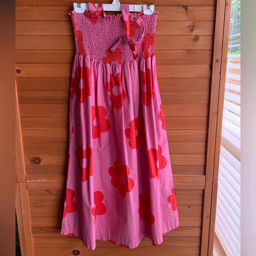 Lazy Oaf Red and Pink Flower Smock Dress, US 12